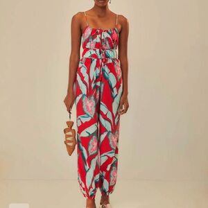 Floral Print Jumpsuit in Red and Blue